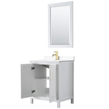 Load image into Gallery viewer, Wyndham Daria 30 Inch Single Bathroom Vanity in White, White Cultured Marble Countertop, Undermount Square Sink, 24 Inch Mirror, Brushed Gold Trim- Wyndham