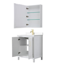 Load image into Gallery viewer, Wyndham Daria 30 Inch Single Bathroom Vanity in White, White Cultured Marble Countertop, Undermount Square Sink, Medicine Cabinet, Brushed Gold Trim- Wyndham