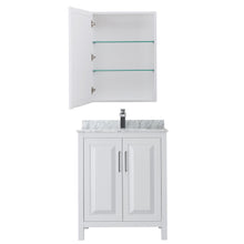 Load image into Gallery viewer, Wyndham Daria 30 Inch Single Bathroom Vanity in White, White Carrara Marble Countertop, Undermount Square Sink, and Medicine Cabinet- Wyndham