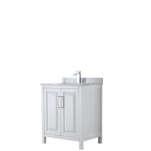Load image into Gallery viewer, Wyndham Daria 30 Inch Single Bathroom Vanity in White, White Carrara Marble Countertop, Undermount Square Sink, and No Mirror- Wyndham