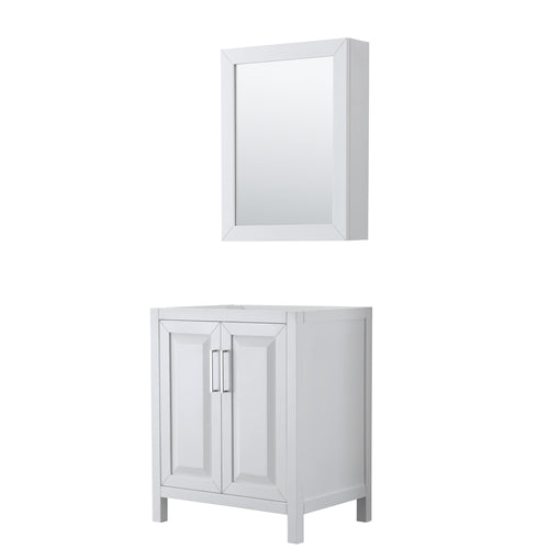 Wyndham Daria 30 Inch Single Bathroom Vanity in White, No Countertop, No Sink, and Medicine Cabinet- Wyndham