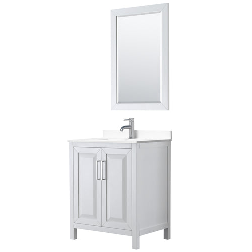 Wyndham Daria 30 Inch Single Bathroom Vanity in White, White Cultured Marble Countertop, Undermount Square Sink, 24 Inch Mirror- Wyndham
