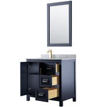 Load image into Gallery viewer, Wyndham Daria 36 Inch Single Bathroom Vanity in Dark Blue, White Carrara Marble Countertop, Undermount Square Sink, 24 Inch Mirror- Wyndham