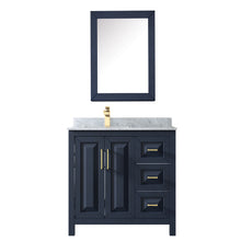 Load image into Gallery viewer, Wyndham Daria 36 Inch Single Bathroom Vanity in Dark Blue, White Carrara Marble Countertop, Undermount Square Sink, Medicine Cabinet- Wyndham