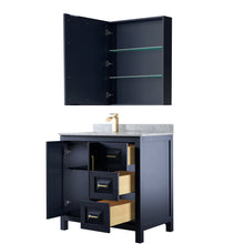 Load image into Gallery viewer, Wyndham Daria 36 Inch Single Bathroom Vanity in Dark Blue, White Carrara Marble Countertop, Undermount Square Sink, Medicine Cabinet- Wyndham