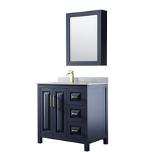 Load image into Gallery viewer, Wyndham Daria 36 Inch Single Bathroom Vanity in Dark Blue, White Carrara Marble Countertop, Undermount Square Sink, Medicine Cabinet- Wyndham