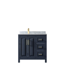 Load image into Gallery viewer, Wyndham Daria 36 Inch Single Bathroom Vanity in Dark Blue, White Carrara Marble Countertop, Undermount Square Sink, No Mirror- Wyndham
