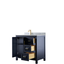 Load image into Gallery viewer, Wyndham Daria 36 Inch Single Bathroom Vanity in Dark Blue, White Carrara Marble Countertop, Undermount Square Sink, No Mirror- Wyndham