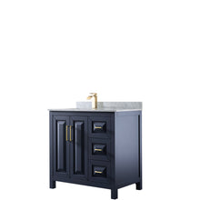 Load image into Gallery viewer, Wyndham Daria 36 Inch Single Bathroom Vanity in Dark Blue, White Carrara Marble Countertop, Undermount Square Sink, No Mirror- Wyndham