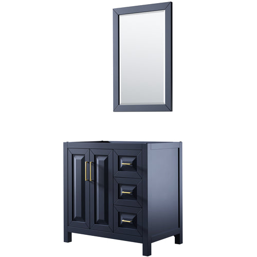 Wyndham Daria 36 Inch Single Bathroom Vanity in Dark Blue, No Countertop, No Sink, 24 Inch Mirror- Wyndham