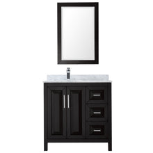 Load image into Gallery viewer, Wyndham Daria 36 Inch Single Bathroom Vanity in Dark Espresso, White Carrara Marble Countertop, Undermount Square Sink, and 24 Inch Mirror- Wyndham