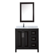 Load image into Gallery viewer, Wyndham Daria 36 Inch Single Bathroom Vanity in Dark Espresso, White Carrara Marble Countertop, Undermount Square Sink, and Medicine Cabinet- Wyndham