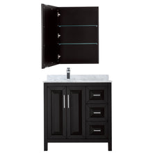Load image into Gallery viewer, Wyndham Daria 36 Inch Single Bathroom Vanity in Dark Espresso, White Carrara Marble Countertop, Undermount Square Sink, and Medicine Cabinet- Wyndham