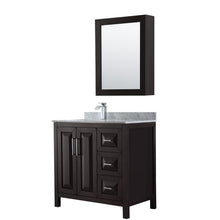 Load image into Gallery viewer, Wyndham Daria 36 Inch Single Bathroom Vanity in Dark Espresso, White Carrara Marble Countertop, Undermount Square Sink, and Medicine Cabinet- Wyndham