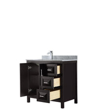 Load image into Gallery viewer, Wyndham Daria 36 Inch Single Bathroom Vanity in Dark Espresso, White Carrara Marble Countertop, Undermount Square Sink, and No Mirror- Wyndham