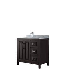 Load image into Gallery viewer, Wyndham Daria 36 Inch Single Bathroom Vanity in Dark Espresso, White Carrara Marble Countertop, Undermount Square Sink, and No Mirror- Wyndham