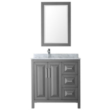 Load image into Gallery viewer, Wyndham Daria 36 Inch Single Bathroom Vanity in Dark Gray, White Carrara Marble Countertop, Undermount Square Sink, and 24 Inch Mirror- Wyndham