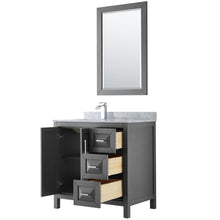Load image into Gallery viewer, Wyndham Daria 36 Inch Single Bathroom Vanity in Dark Gray, White Carrara Marble Countertop, Undermount Square Sink, and 24 Inch Mirror- Wyndham