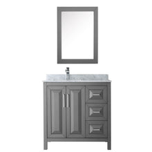 Load image into Gallery viewer, Wyndham Daria 36 Inch Single Bathroom Vanity in Dark Gray, White Carrara Marble Countertop, Undermount Square Sink, and Medicine Cabinet- Wyndham
