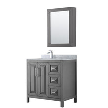 Load image into Gallery viewer, Wyndham Daria 36 Inch Single Bathroom Vanity in Dark Gray, White Carrara Marble Countertop, Undermount Square Sink, and Medicine Cabinet- Wyndham
