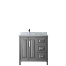 Load image into Gallery viewer, Wyndham Daria 36 Inch Single Bathroom Vanity in Dark Gray, White Carrara Marble Countertop, Undermount Square Sink, and No Mirror- Wyndham