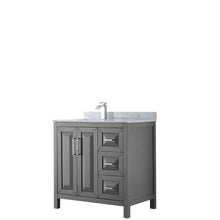Load image into Gallery viewer, Wyndham Daria 36 Inch Single Bathroom Vanity in Dark Gray, White Carrara Marble Countertop, Undermount Square Sink, and No Mirror- Wyndham