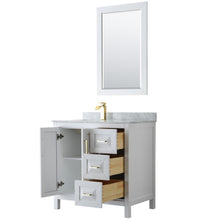 Load image into Gallery viewer, Wyndham Daria 36 Inch Single Bathroom Vanity in White, White Carrara Marble Countertop, Undermount Square Sink, 24 Inch Mirror, Brushed Gold Trim- Wyndham