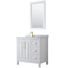 Load image into Gallery viewer, Wyndham Daria 36 Inch Single Bathroom Vanity in White, White Carrara Marble Countertop, Undermount Square Sink, 24 Inch Mirror, Brushed Gold Trim- Wyndham