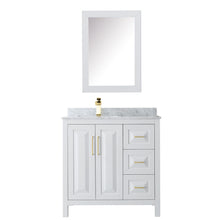 Load image into Gallery viewer, Wyndham Daria 36 Inch Single Bathroom Vanity in White, White Carrara Marble Countertop, Undermount Square Sink, Medicine Cabinet, Brushed Gold Trim- Wyndham