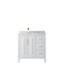 Load image into Gallery viewer, Wyndham Daria 36 Inch Single Bathroom Vanity in White, White Carrara Marble Countertop, Undermount Square Sink, Brushed Gold Trim- Wyndham