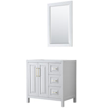 Load image into Gallery viewer, Wyndham Daria 36 Inch Single Bathroom Vanity in White, No Countertop, No Sink, 24 Inch Mirror, Brushed Gold Trim- Wyndham