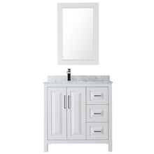 Load image into Gallery viewer, Wyndham Daria 36 Inch Single Bathroom Vanity in White, White Carrara Marble Countertop, Undermount Square Sink, and 24 Inch Mirror- Wyndham