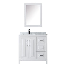 Load image into Gallery viewer, Wyndham Daria 36 Inch Single Bathroom Vanity in White, White Carrara Marble Countertop, Undermount Square Sink, and Medicine Cabinet- Wyndham