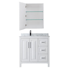 Load image into Gallery viewer, Wyndham Daria 36 Inch Single Bathroom Vanity in White, White Carrara Marble Countertop, Undermount Square Sink, and Medicine Cabinet- Wyndham
