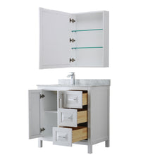 Load image into Gallery viewer, Wyndham Daria 36 Inch Single Bathroom Vanity in White, White Carrara Marble Countertop, Undermount Square Sink, and Medicine Cabinet- Wyndham