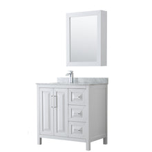 Load image into Gallery viewer, Wyndham Daria 36 Inch Single Bathroom Vanity in White, White Carrara Marble Countertop, Undermount Square Sink, and Medicine Cabinet- Wyndham