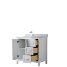 Load image into Gallery viewer, Wyndham Daria 36 Inch Single Bathroom Vanity in White, White Carrara Marble Countertop, Undermount Square Sink, and No Mirror- Wyndham