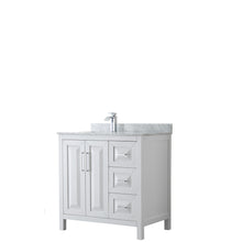 Load image into Gallery viewer, Wyndham Daria 36 Inch Single Bathroom Vanity in White, White Carrara Marble Countertop, Undermount Square Sink, and No Mirror- Wyndham