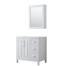 Load image into Gallery viewer, Wyndham Daria 36 Inch Single Bathroom Vanity in White, No Countertop, No Sink, and Medicine Cabinet- Wyndham