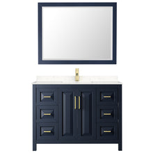 Load image into Gallery viewer, Wyndham Daria 48 Inch Single Bathroom Vanity in Dark Blue, Light-Vein Carrara Cultured Marble Countertop, Undermount Square Sink, 46 Inch Mirror- Wyndham