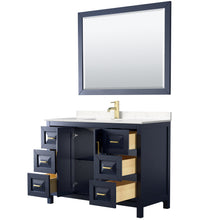 Load image into Gallery viewer, Wyndham Daria 48 Inch Single Bathroom Vanity in Dark Blue, Light-Vein Carrara Cultured Marble Countertop, Undermount Square Sink, 46 Inch Mirror- Wyndham