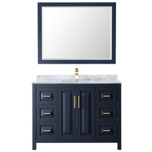 Load image into Gallery viewer, Wyndham Daria 48 Inch Single Bathroom Vanity in Dark Blue, White Carrara Marble Countertop, Undermount Square Sink, 46 Inch Mirror- Wyndham