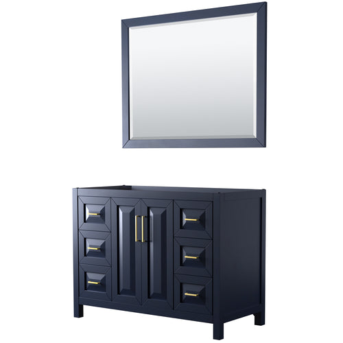 Wyndham Daria 48 Inch Single Bathroom Vanity in Dark Blue, No Countertop, No Sink, 46 Inch Mirror- Wyndham