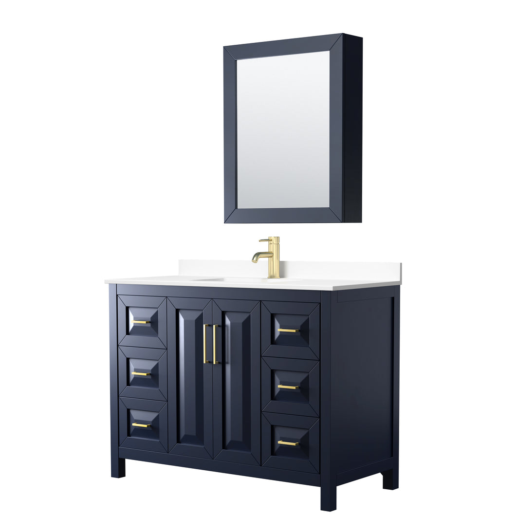 Wyndham Daria 48 Inch Single Bathroom Vanity in Dark Blue, White Cultured Marble Countertop, Undermount Square Sink, Medicine Cabinet- Wyndham