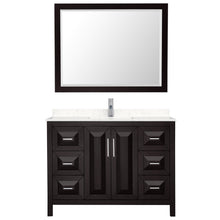 Load image into Gallery viewer, Wyndham Daria 48 Inch Single Bathroom Vanity in Dark Espresso, Light-Vein Carrara Cultured Marble Countertop, Undermount Square Sink, 46 Inch Mirror- Wyndham