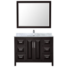 Load image into Gallery viewer, Wyndham Daria 48 Inch Single Bathroom Vanity in Dark Espresso, White Carrara Marble Countertop, Undermount Square Sink, and 46 Inch Mirror- Wyndham