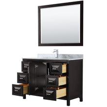 Load image into Gallery viewer, Wyndham Daria 48 Inch Single Bathroom Vanity in Dark Espresso, White Carrara Marble Countertop, Undermount Square Sink, and 46 Inch Mirror- Wyndham