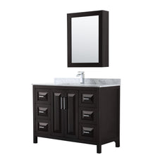 Load image into Gallery viewer, Wyndham Daria 48 Inch Single Bathroom Vanity in Dark Espresso, White Carrara Marble Countertop, Undermount Square Sink, and Medicine Cabinet- Wyndham
