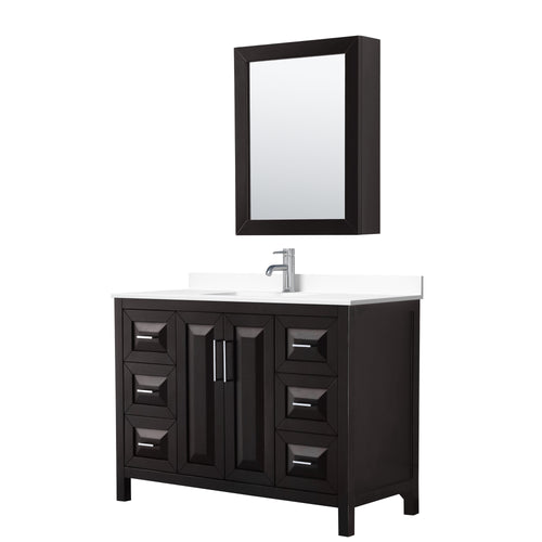 Wyndham Daria 48 Inch Single Bathroom Vanity in Dark Espresso, White Cultured Marble Countertop, Undermount Square Sink, Medicine Cabinet- Wyndham