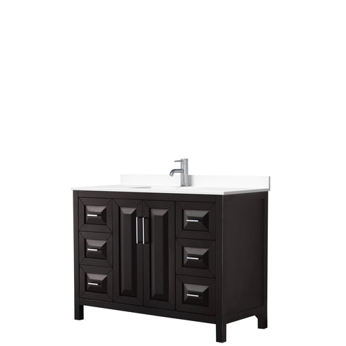 Wyndham Daria 48 Inch Single Bathroom Vanity in Dark Espresso, White Cultured Marble Countertop, Undermount Square Sink, No Mirror- Wyndham